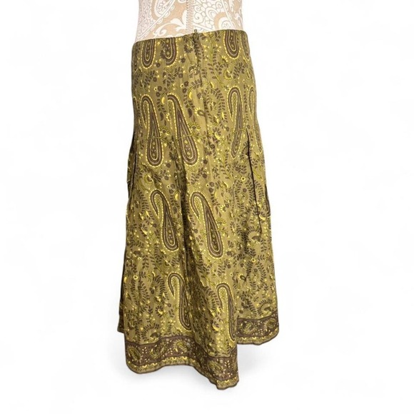 H&M Women's Skirt Size 6 Green Paisley Print Pleated Boho Cotton Blend Lined - Picture 6 of 7